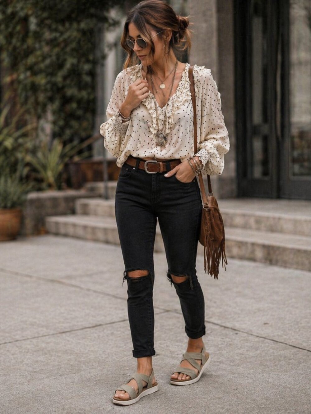 Free People Black Distressed Skinny Ankle Jeans Stretch Denim Women's 31 Raw Hem
